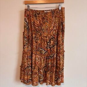 VTG brown and orange paisley midi skirt